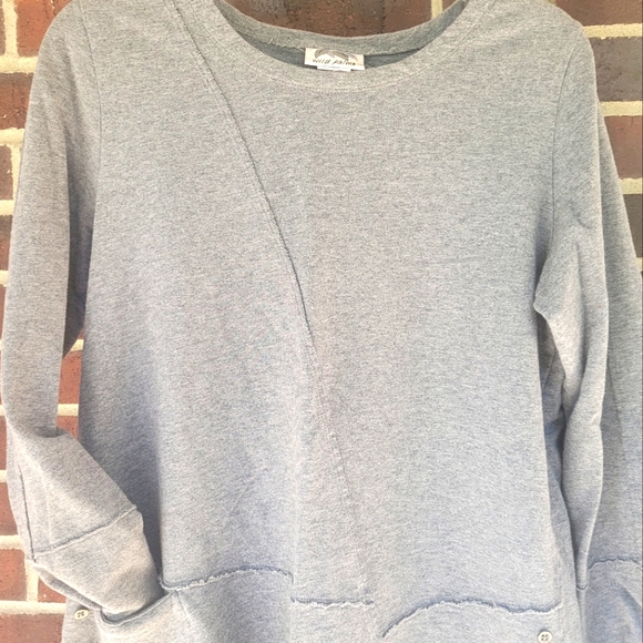 Wild Palms Sweatshirt Gray Seamed Detail Button Hem Weekend Gym Wear S - Picture 2 of 9